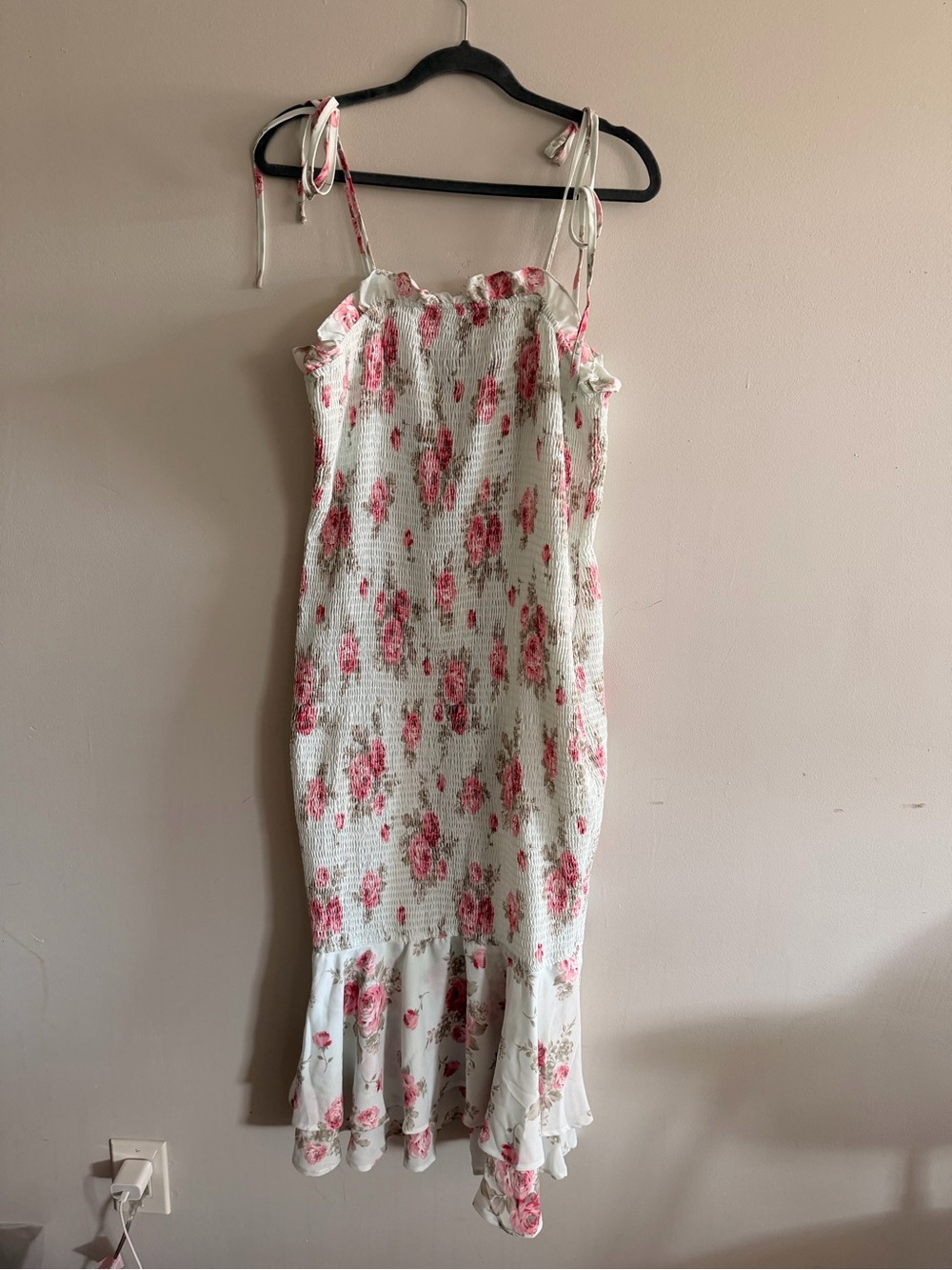 Grace Karin White Midi Dress with Pink Rose Print